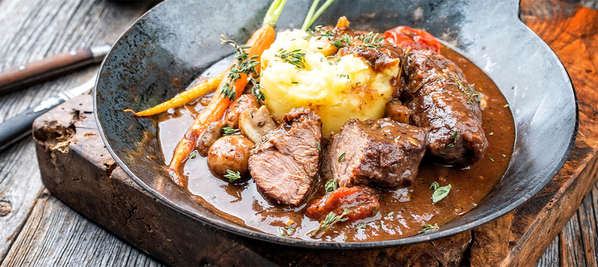 Wine braised beef with creamy polenta